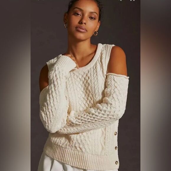 Anthropologie Sweaters - Anthropologie Cream Off-the-Shoulder Sweater